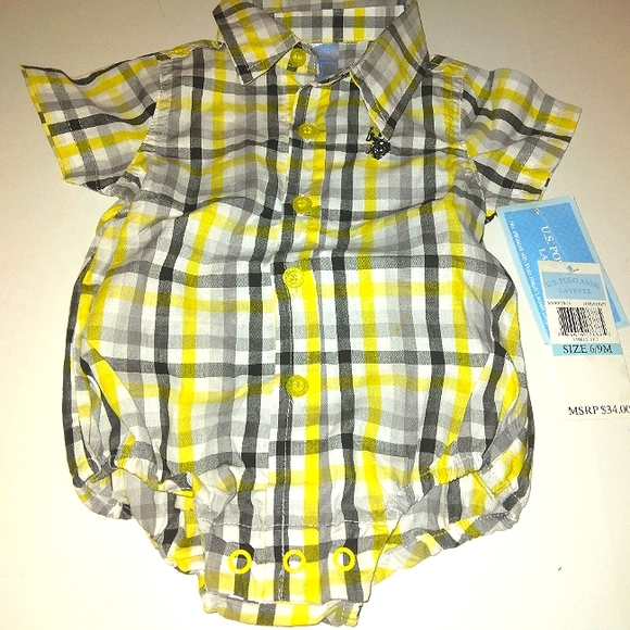 NWT☆U.S. POLO ASSN.☆ Striped Short Sleeve Button Down Collared Bubble Bodysuit☆ - Picture 3 of 10